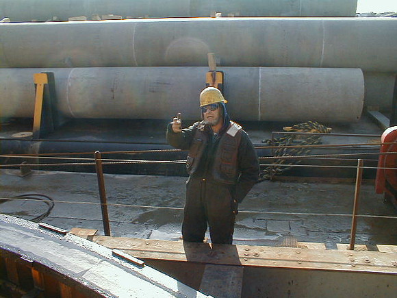 Abe Lincoln in front of the 54"X144' piles, Ocean City, NJ